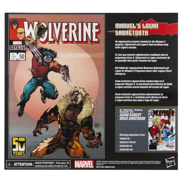 Wolverine 50th Anniversary Marvel Legends Logan and Sabretooth Action Figure Two-Pack
